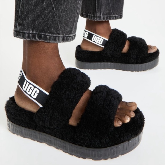 UGG Shoes - NWOT, UGG Oh Fluffita Platform Slippers "Black", Sz 6